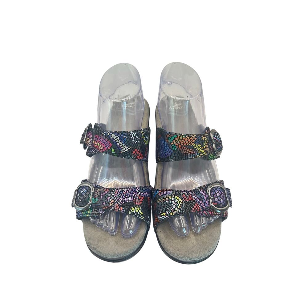 Dansko Sophie Metallic Rainbow Snakeskin print leather wedge sandals shoes sz39